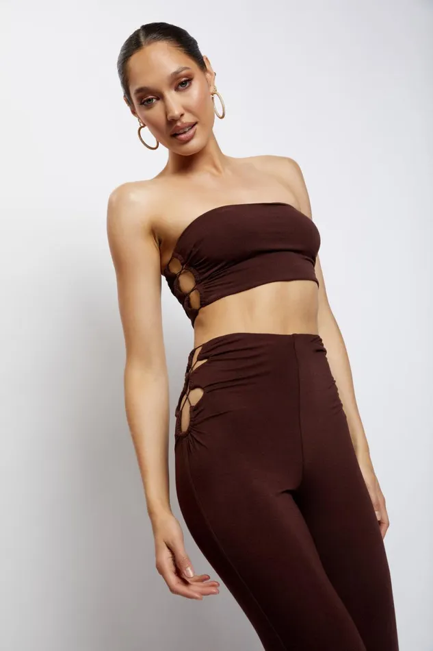 Meshki Crop Tops Eleanor Tie Up Side Bandeau 8211 Chocolate Chocolate 8211 Women Meshki Crop Tops Eleanor Tie Up Side Bandeau 8211 Chocolate Chocolate 8211 Women