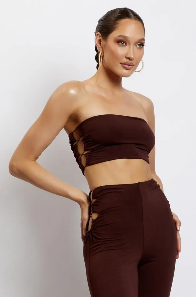 Meshki Crop Tops Eleanor Tie Up Side Bandeau 8211 Chocolate Chocolate 8211 Women Meshki Crop Tops Eleanor Tie Up Side Bandeau 8211 Chocolate Chocolate 8211 Women
