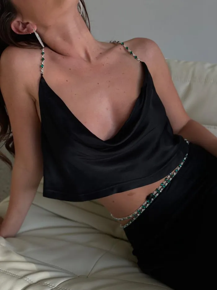 Meshki Crop Tops Havva Diamante Top 8211 Black Black 8211 Women