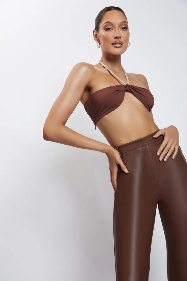 Meshki Crop Tops Lea Diamante Chain Halter Neck Crop Top 8211 Chocolate Chocolate 8211 Women Meshki Crop Tops Lea Diamante Chain Halter Neck Crop Top 8211 Chocolate Chocolate 8211 Women