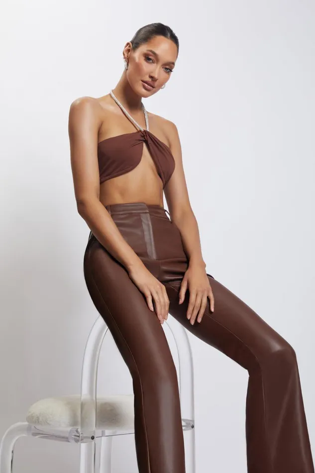 Meshki Crop Tops Lea Diamante Chain Halter Neck Crop Top 8211 Chocolate Chocolate 8211 Women Meshki Crop Tops Lea Diamante Chain Halter Neck Crop Top 8211 Chocolate Chocolate 8211 Women