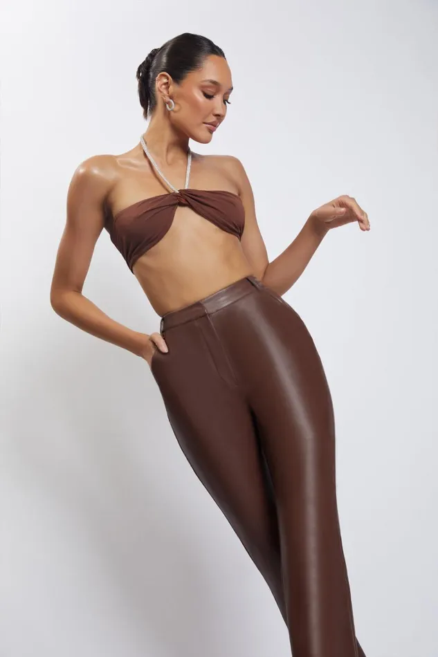 Meshki Crop Tops Lea Diamante Chain Halter Neck Crop Top 8211 Chocolate Chocolate 8211 Women Meshki Crop Tops Lea Diamante Chain Halter Neck Crop Top 8211 Chocolate Chocolate 8211 Women