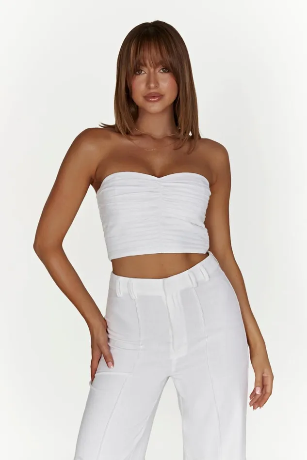 Meshki Crop Tops Mckenna Gathered Linen Top 8211 White White 8211 Women