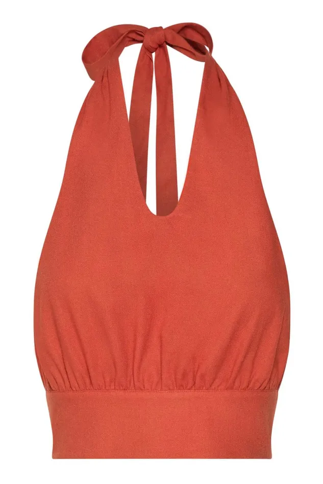 Meshki Crop Tops Piper Halter Neck Linen Crop Top 8211 Terracotta Terracotta 8211 Women Meshki Crop Tops Piper Halter Neck Linen Crop Top 8211 Terracotta Terracotta 8211 Women