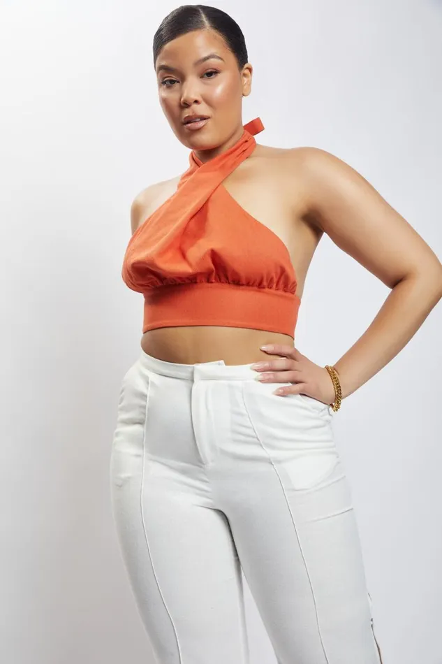 Meshki Crop Tops Piper Halter Neck Linen Crop Top 8211 Terracotta Terracotta 8211 Women Meshki Crop Tops Piper Halter Neck Linen Crop Top 8211 Terracotta Terracotta 8211 Women