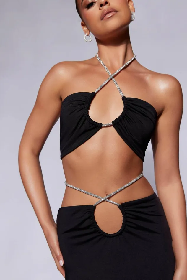 Meshki Crop Tops Ruby Diamante Rope Ruched Bandeau 8211 Black Black 8211 Women Meshki Crop Tops Ruby Diamante Rope Ruched Bandeau 8211 Black Black 8211 Women