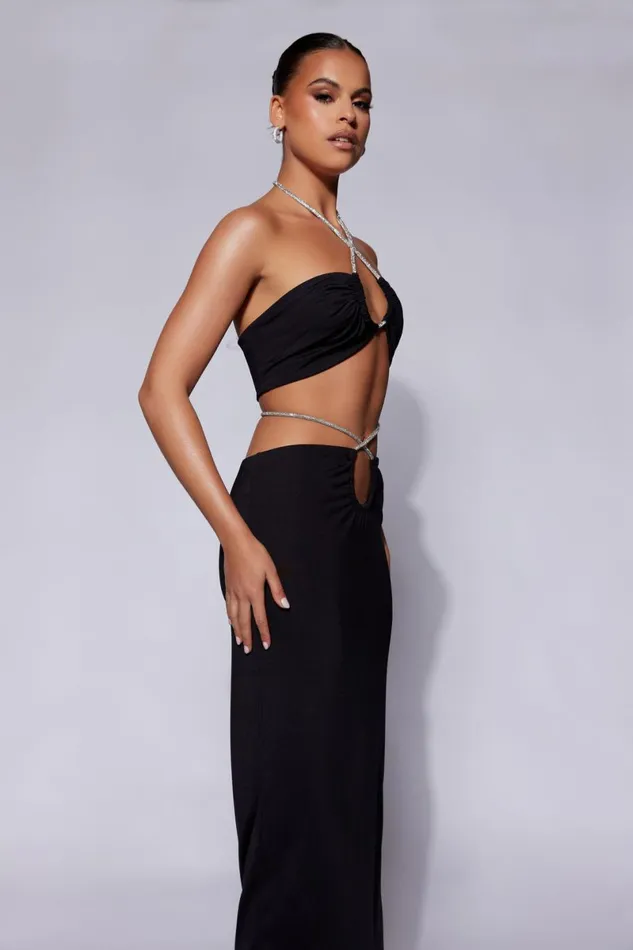 Meshki Crop Tops Ruby Diamante Rope Ruched Bandeau 8211 Black Black 8211 Women Meshki Crop Tops Ruby Diamante Rope Ruched Bandeau 8211 Black Black 8211 Women