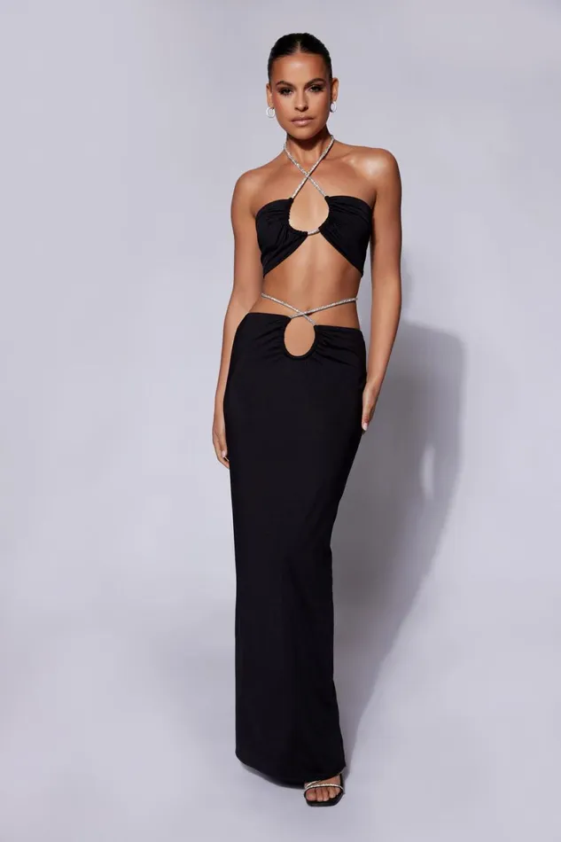 Meshki Crop Tops Ruby Diamante Rope Ruched Bandeau 8211 Black Black 8211 Women Meshki Crop Tops Ruby Diamante Rope Ruched Bandeau 8211 Black Black 8211 Women