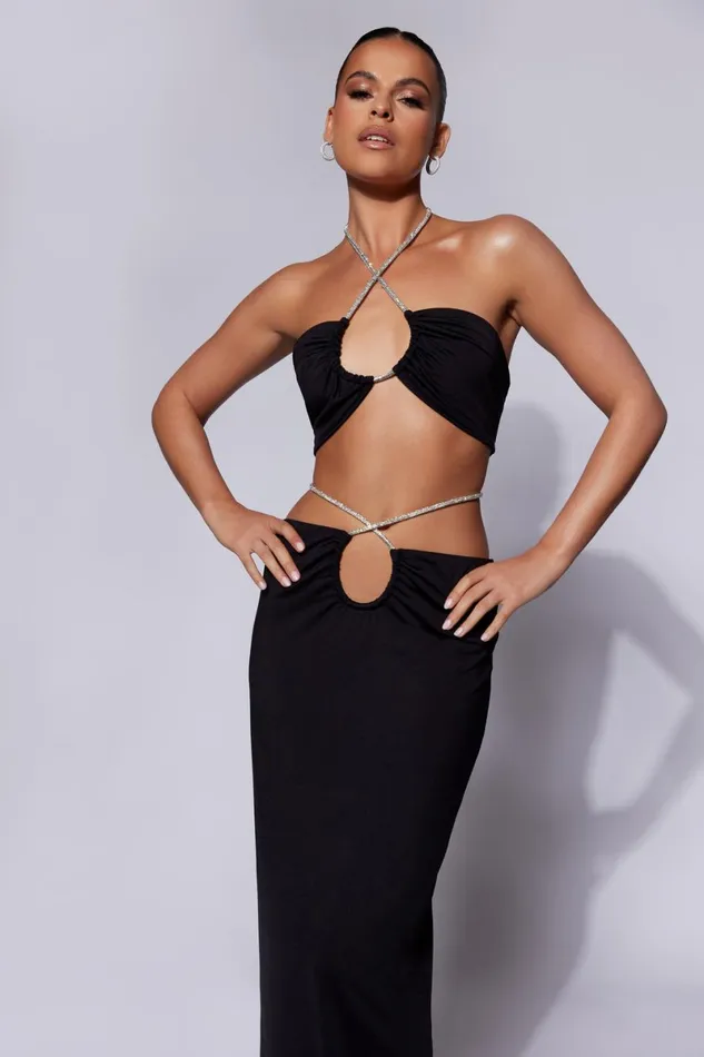 Meshki Crop Tops Ruby Diamante Rope Ruched Bandeau 8211 Black Black 8211 Women Meshki Crop Tops Ruby Diamante Rope Ruched Bandeau 8211 Black Black 8211 Women
