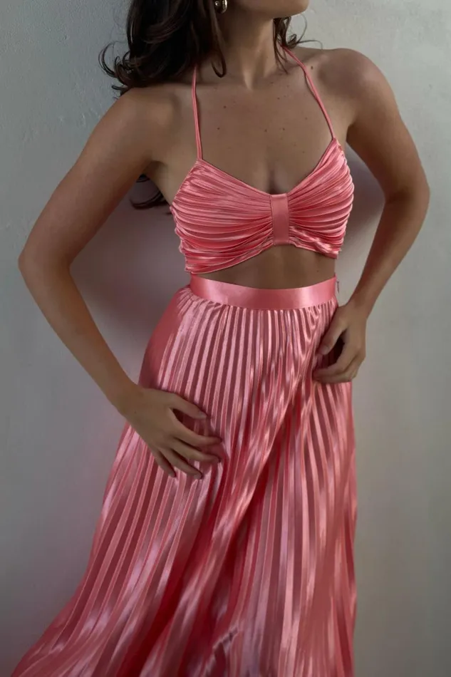 Meshki Crop Tops Shirin Pleated Halter Top 8211 Rosewater Rosewater 8211 Women