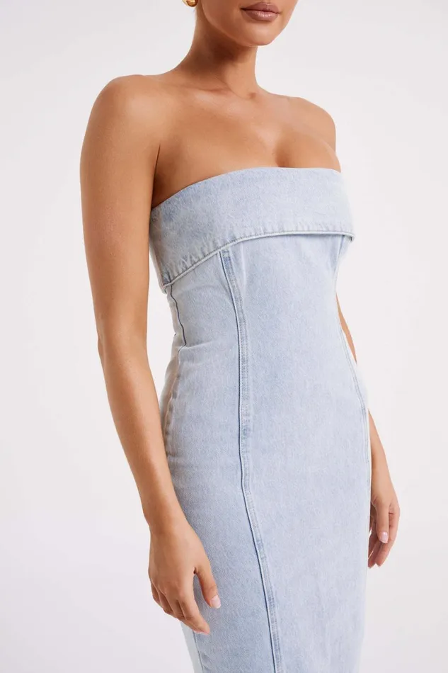 Meshki Denim Katherine Strapless Denim Midi Dress 8211 Light Blue Lightblue 8211 Women