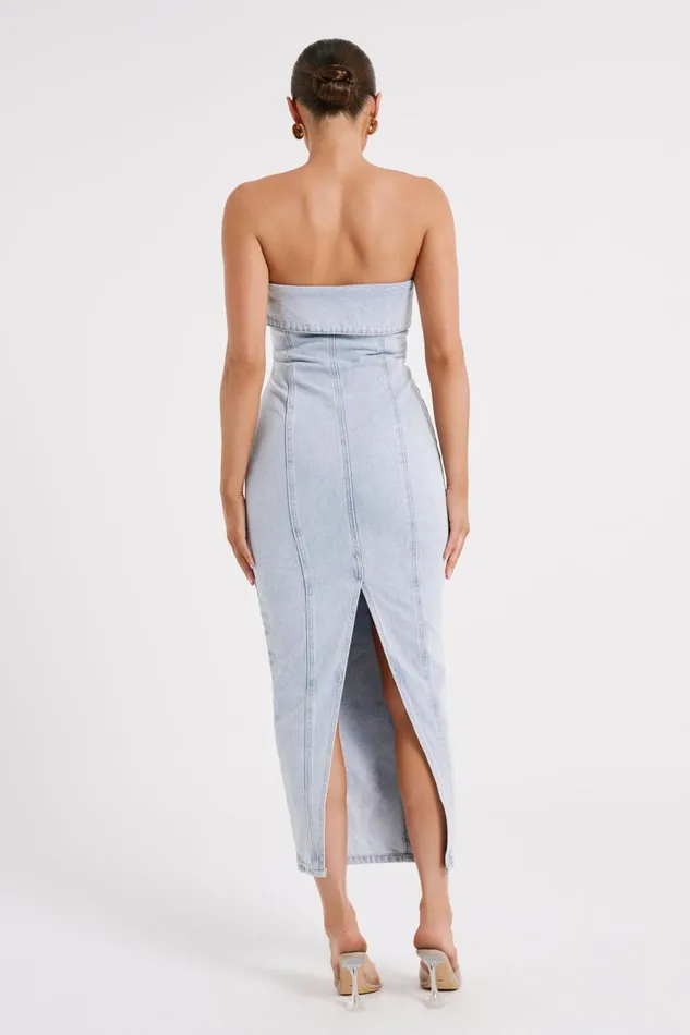 Meshki Denim Katherine Strapless Denim Midi Dress 8211 Light Blue Lightblue 8211 Women