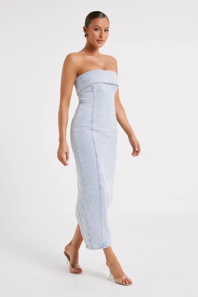 Meshki Denim Katherine Strapless Denim Midi Dress 8211 Light Blue Lightblue 8211 Women