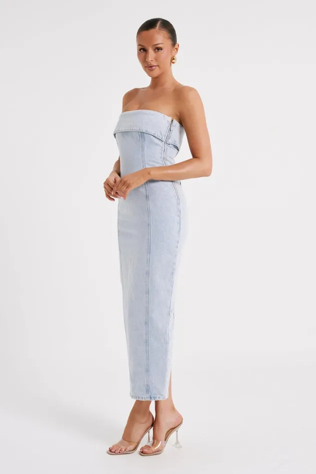 Meshki Denim Katherine Strapless Denim Midi Dress 8211 Light Blue Lightblue 8211 Women