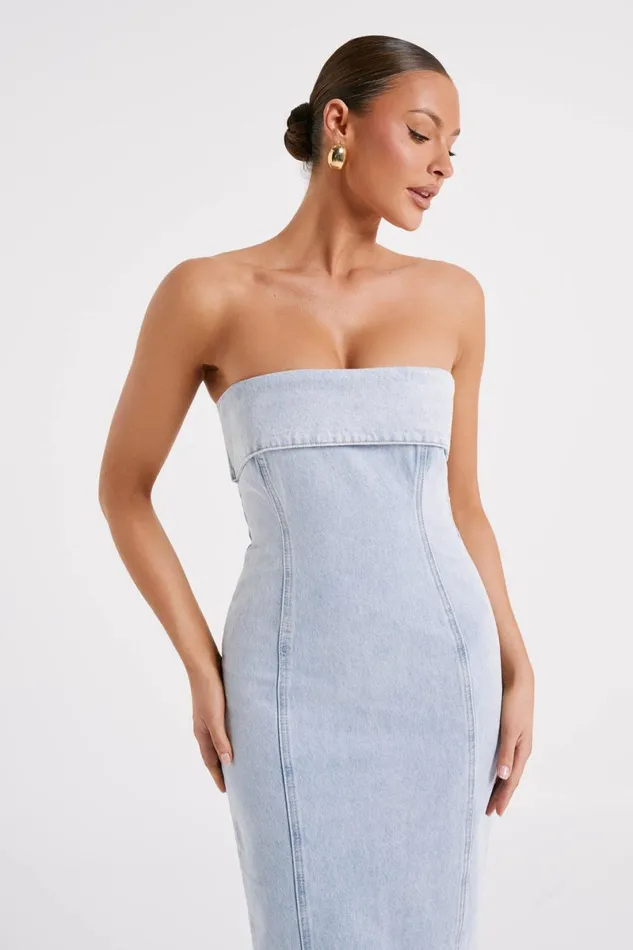 Meshki Denim Katherine Strapless Denim Midi Dress 8211 Light Blue Lightblue 8211 Women