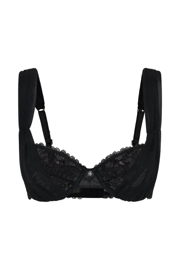 Meshki Intimates Portia Lace Tulle Balconette Bra 8211 Black Black 8211 Women