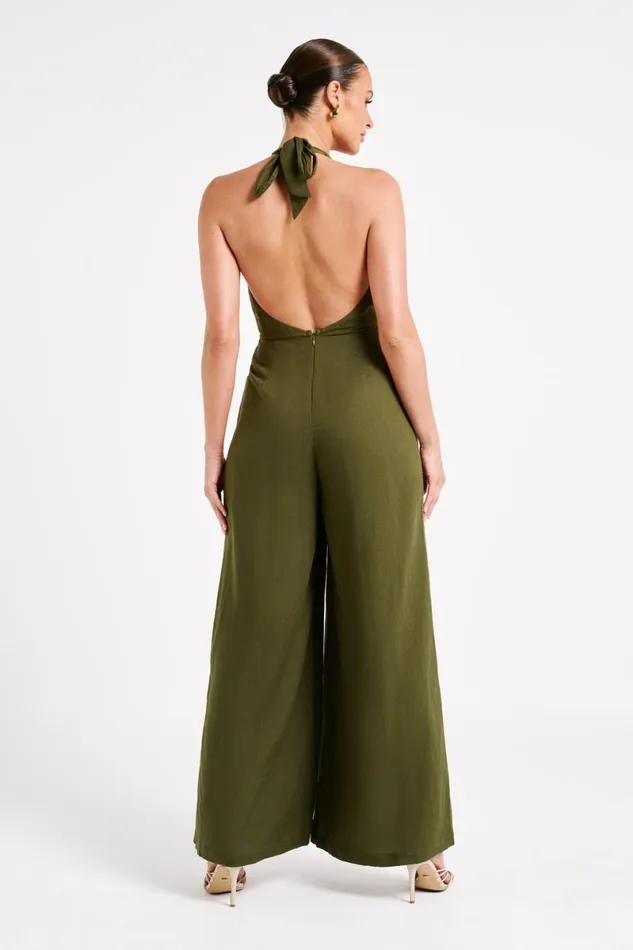Meshki Jumpsuits and Rompers Blanca Linen Halter Jumpsuit 8211 Khaki Khaki 8211 Women Meshki Jumpsuits and Rompers Blanca Linen Halter Jumpsuit 8211 Khaki Khaki 8211 Women