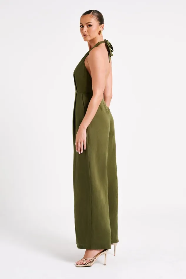 Meshki Jumpsuits and Rompers Blanca Linen Halter Jumpsuit 8211 Khaki Khaki 8211 Women Meshki Jumpsuits and Rompers Blanca Linen Halter Jumpsuit 8211 Khaki Khaki 8211 Women