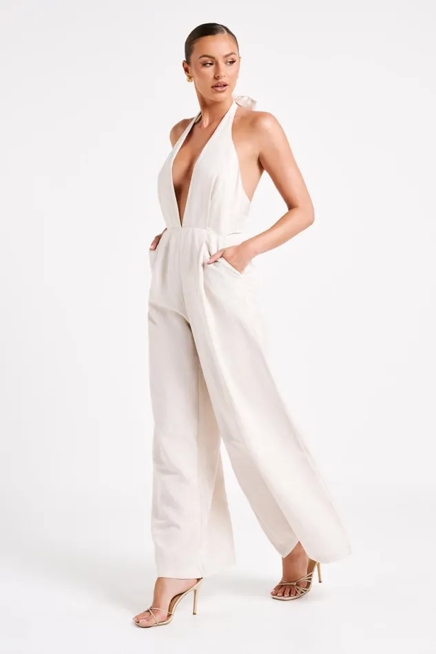 Meshki Jumpsuits and Rompers Blanca Linen Halter Jumpsuit 8211 Natural Natural 8211 Women Meshki Jumpsuits and Rompers Blanca Linen Halter Jumpsuit 8211 Natural Natural 8211 Women