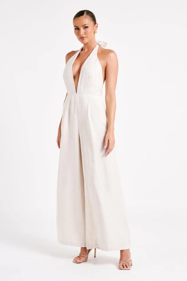 Meshki Jumpsuits and Rompers Blanca Linen Halter Jumpsuit 8211 Natural Natural 8211 Women Meshki Jumpsuits and Rompers Blanca Linen Halter Jumpsuit 8211 Natural Natural 8211 Women