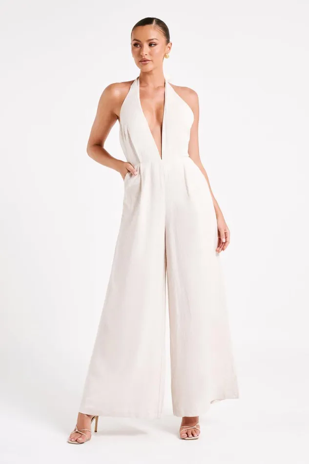 Meshki Jumpsuits and Rompers Blanca Linen Halter Jumpsuit 8211 Natural Natural 8211 Women Meshki Jumpsuits and Rompers Blanca Linen Halter Jumpsuit 8211 Natural Natural 8211 Women