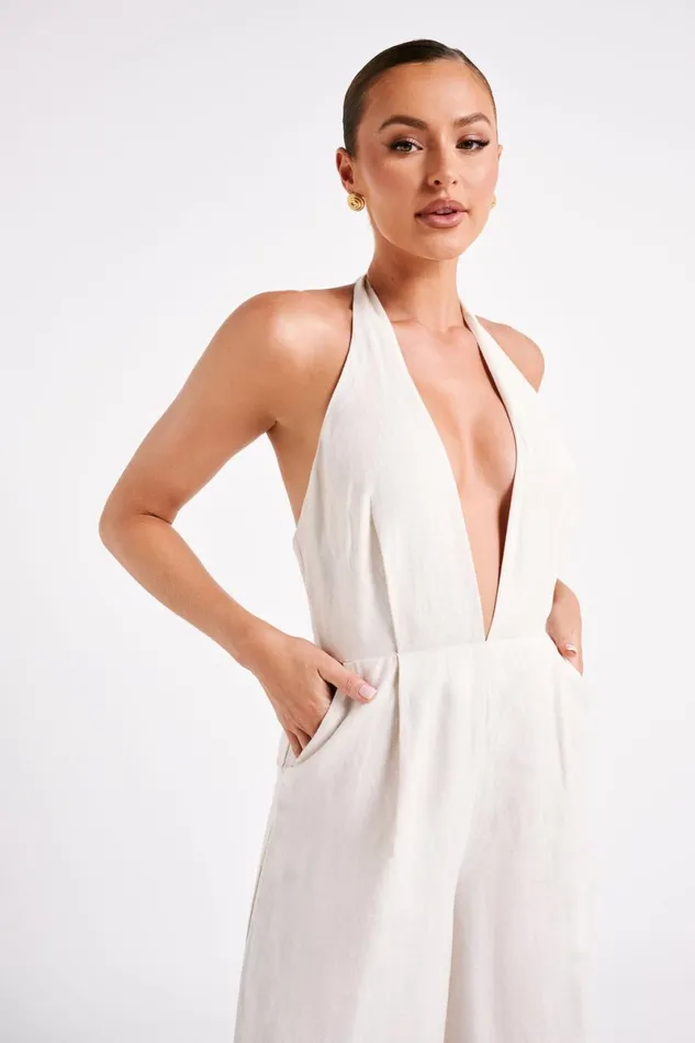 Meshki Jumpsuits and Rompers Blanca Linen Halter Jumpsuit 8211 Natural Natural 8211 Women Meshki Jumpsuits and Rompers Blanca Linen Halter Jumpsuit 8211 Natural Natural 8211 Women