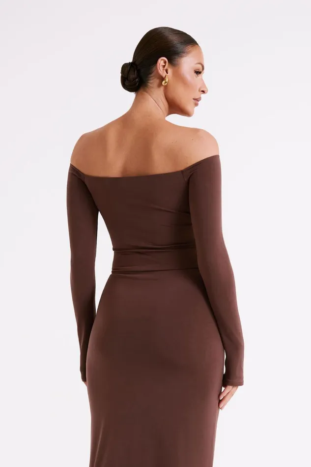 Meshki Long Sleeve Tops Ceri Off Shoulder Long Sleeve Top 8211 Mocha Mocha 8211 Women