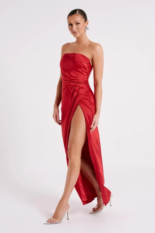 Meshki Maxi Dresses Aminah Draped Strapless Maxi Dress 8211 Red Red 8211 Women