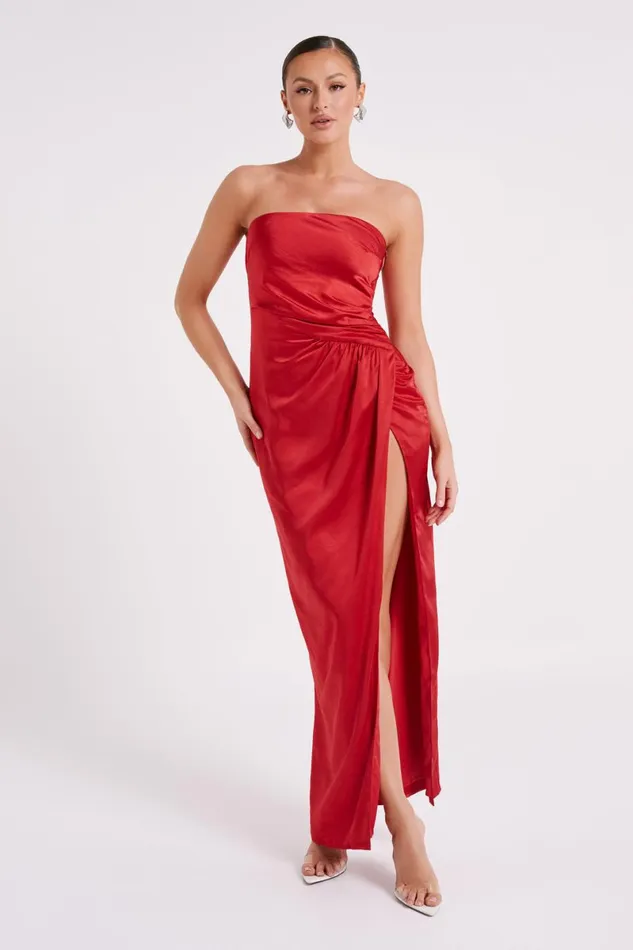 Meshki Maxi Dresses Aminah Draped Strapless Maxi Dress 8211 Red Red 8211 Women