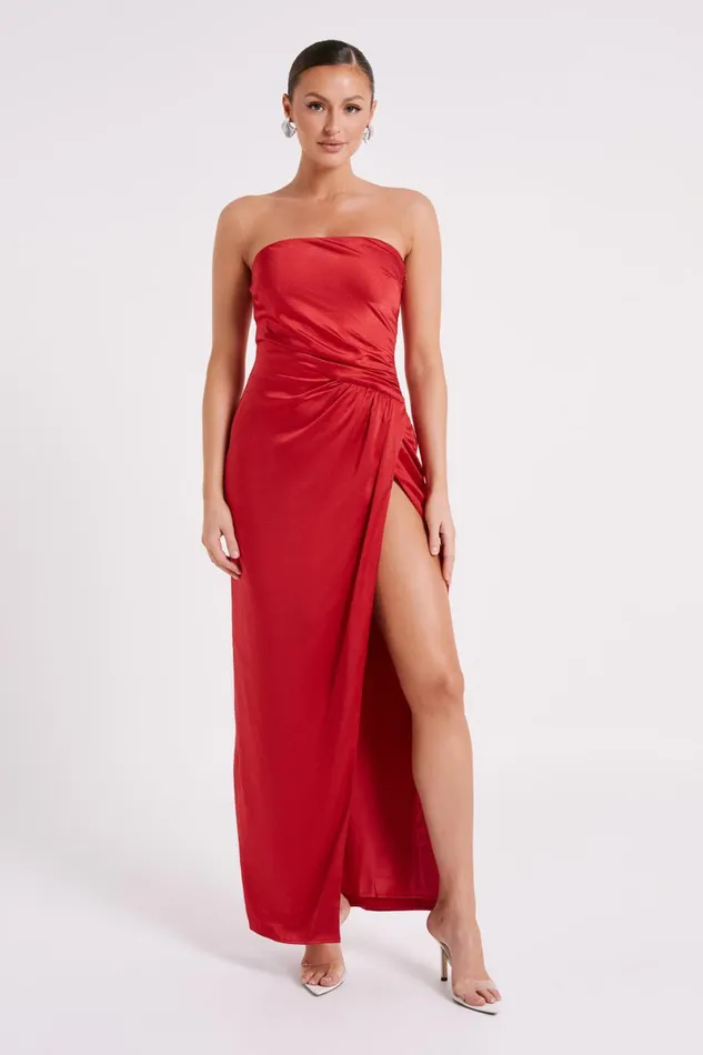 Meshki Maxi Dresses Aminah Draped Strapless Maxi Dress 8211 Red Red 8211 Women