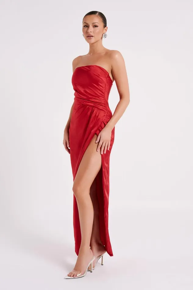 Meshki Maxi Dresses Aminah Draped Strapless Maxi Dress 8211 Red Red 8211 Women