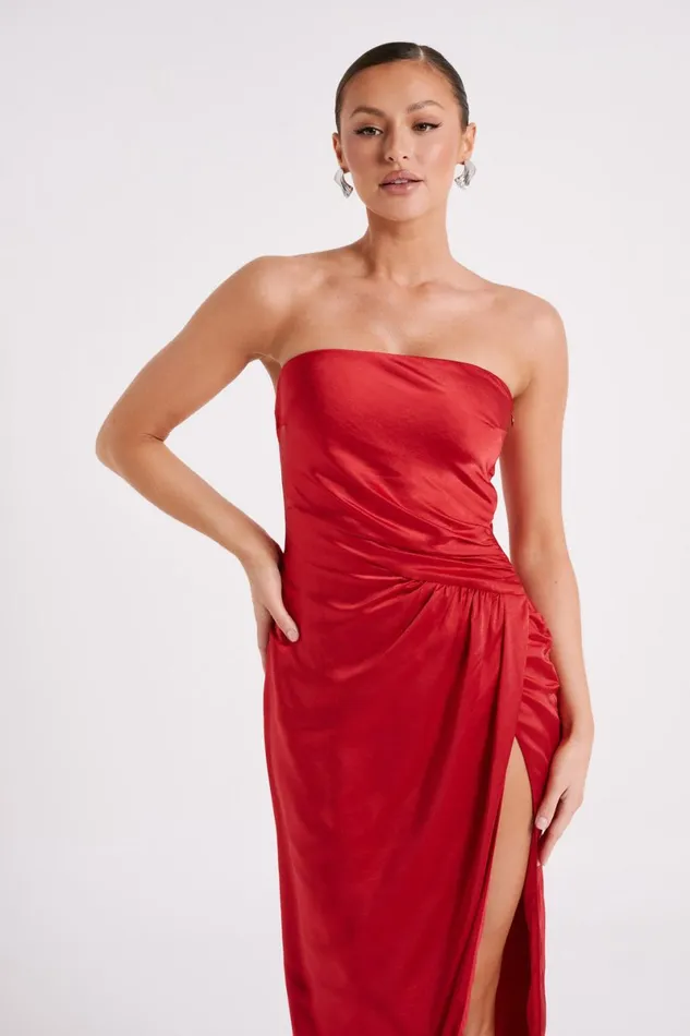 Meshki Maxi Dresses Aminah Draped Strapless Maxi Dress 8211 Red Red 8211 Women