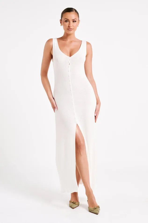 Meshki Maxi Dresses Antonia Buttoned Knit Maxi Dress 8211 White White 8211 Women