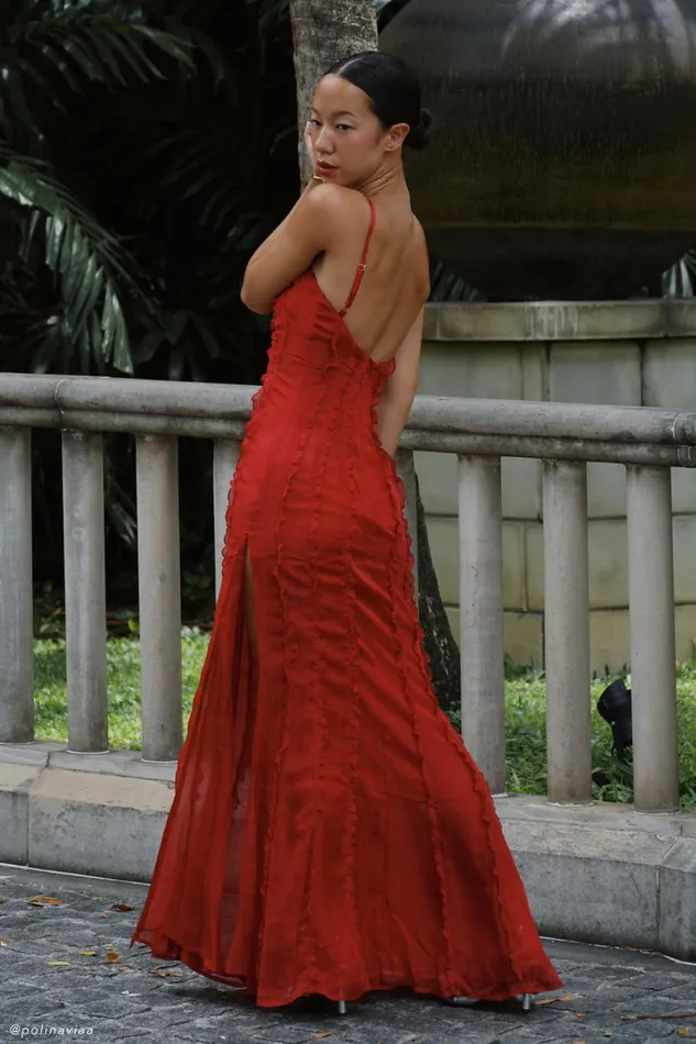 Meshki Maxi Dresses Jacinta Chiffon Maxi Dress 8211 Vermilion Red Vermilionred 8211 Women