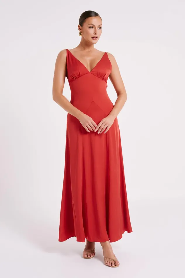 Meshki Maxi Dresses Kamala Low Back Satin Maxi Dress 8211 Red Red 8211 Women