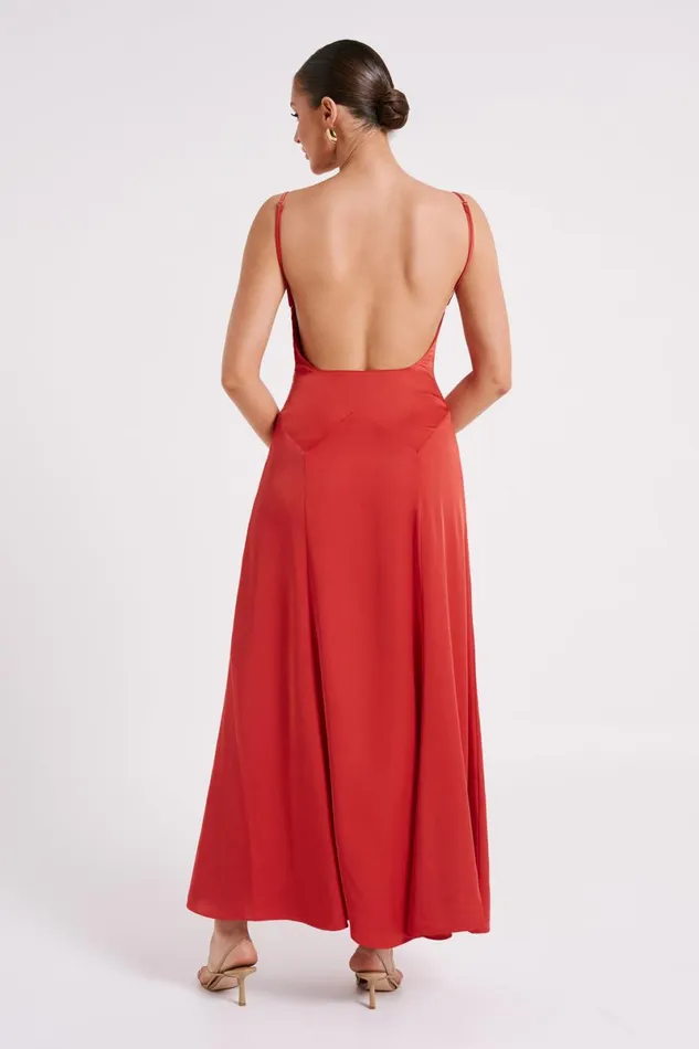 Meshki Maxi Dresses Kamala Low Back Satin Maxi Dress 8211 Red Red 8211 Women