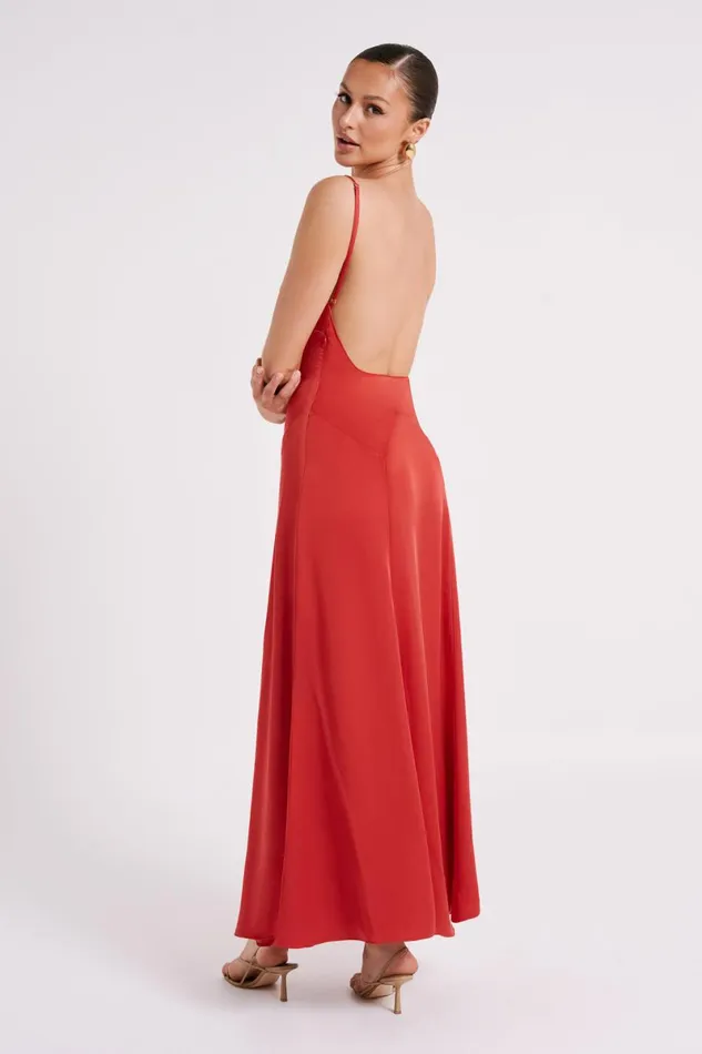 Meshki Maxi Dresses Kamala Low Back Satin Maxi Dress 8211 Red Red 8211 Women