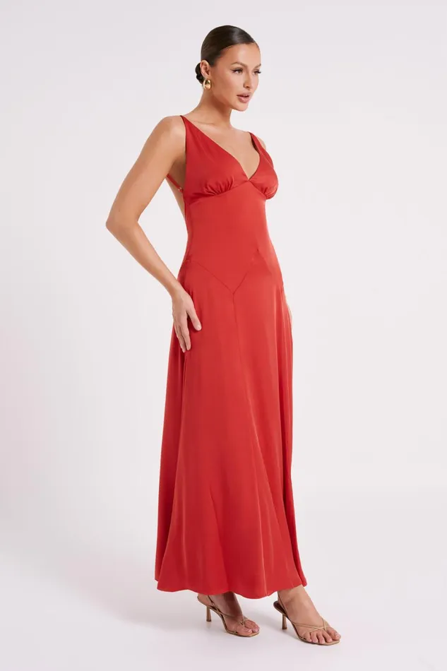 Meshki Maxi Dresses Kamala Low Back Satin Maxi Dress 8211 Red Red 8211 Women