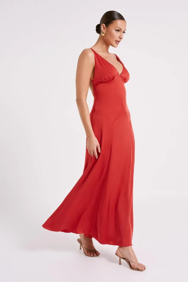 Meshki Maxi Dresses Kamala Low Back Satin Maxi Dress 8211 Red Red 8211 Women