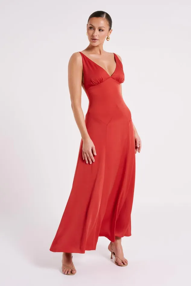 Meshki Maxi Dresses Kamala Low Back Satin Maxi Dress 8211 Red Red 8211 Women