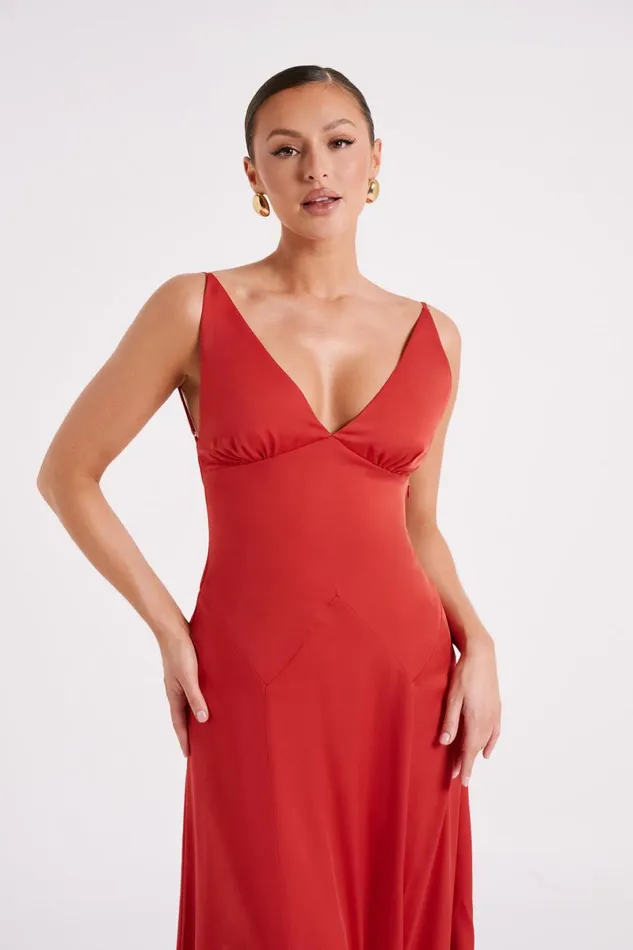 Meshki Maxi Dresses Kamala Low Back Satin Maxi Dress 8211 Red Red 8211 Women