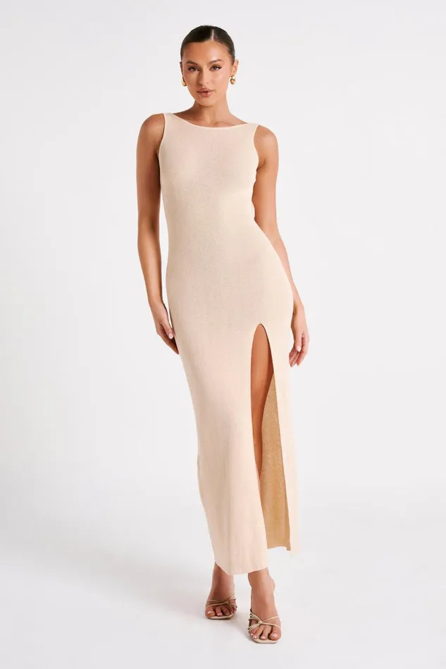 Meshki Maxi Dresses Maxine Sheer Knit Maxi Dress 8211 Wheat Wheat 8211 Women