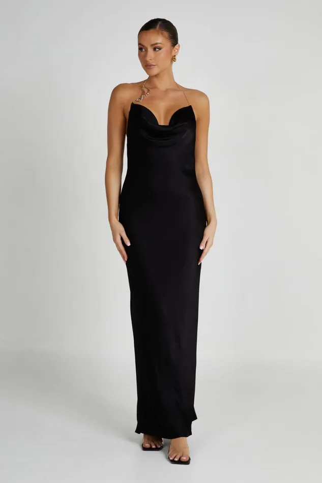 Meshki Maxi Dresses Melissa Satin Cowl Front Maxi Dress 8211 Black Black 8211 Women