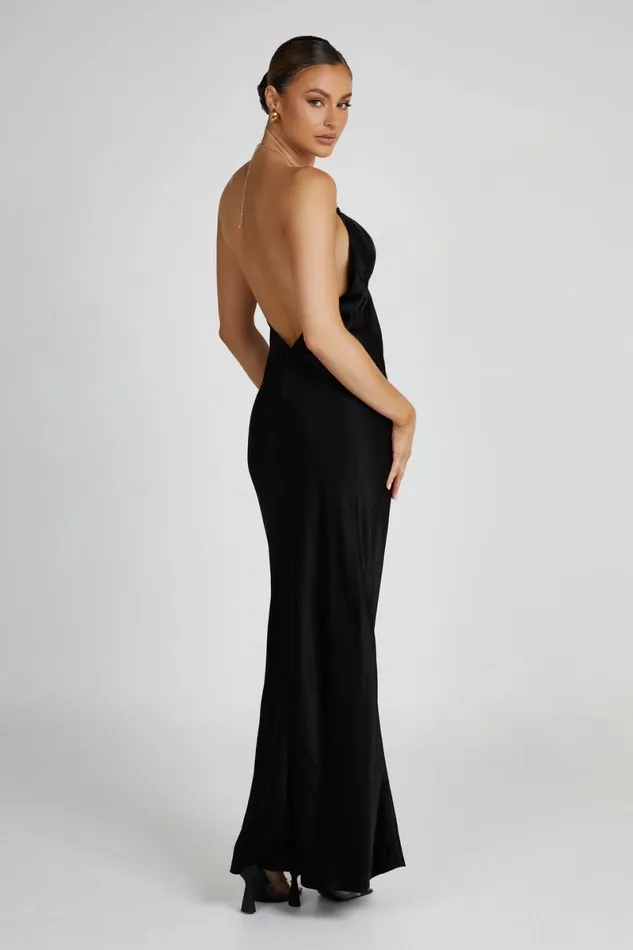 Meshki Maxi Dresses Melissa Satin Cowl Front Maxi Dress 8211 Black Black 8211 Women