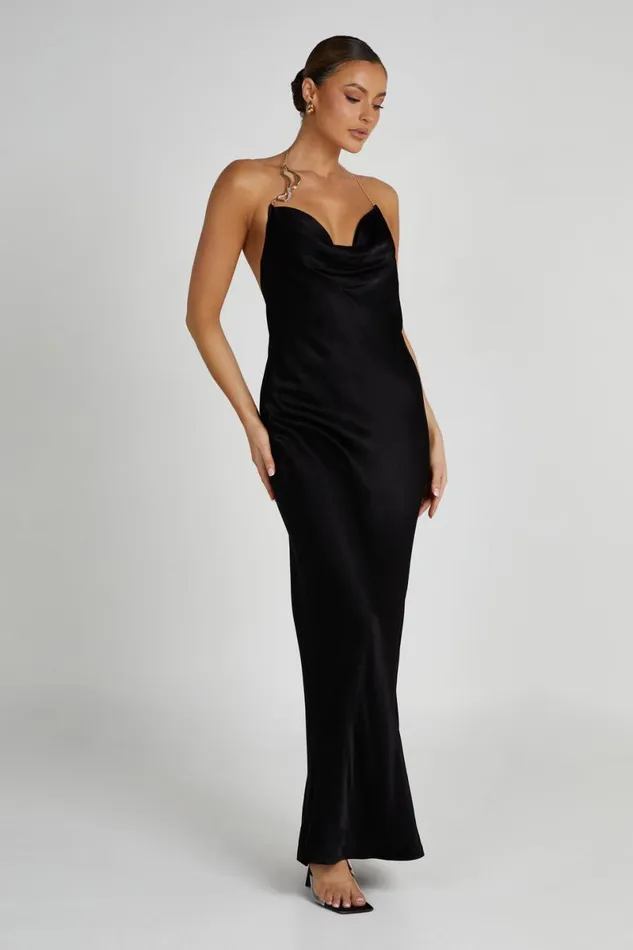 Meshki Maxi Dresses Melissa Satin Cowl Front Maxi Dress 8211 Black Black 8211 Women