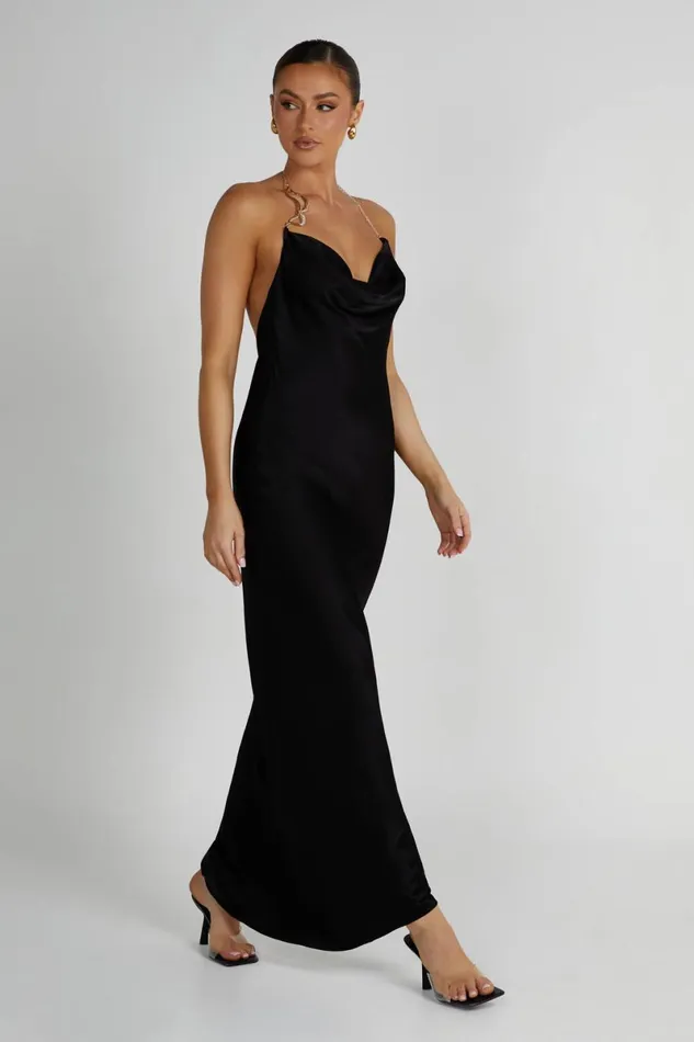 Meshki Maxi Dresses Melissa Satin Cowl Front Maxi Dress 8211 Black Black 8211 Women