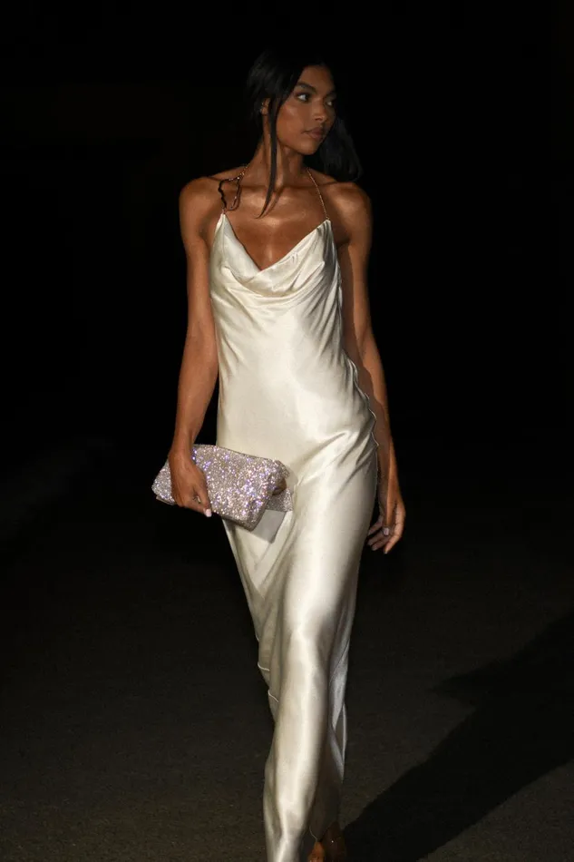 Meshki Maxi Dresses Melissa Satin Cowl Front Maxi Dress 8211 Ivory Ivory 8211 Women