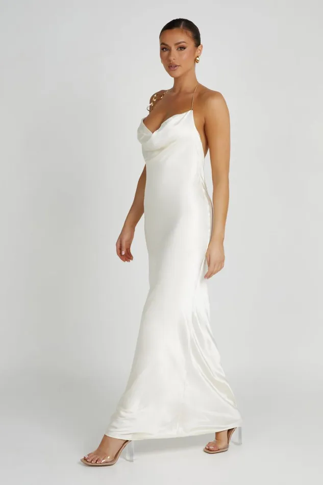 Meshki Maxi Dresses Melissa Satin Cowl Front Maxi Dress 8211 Ivory Ivory 8211 Women