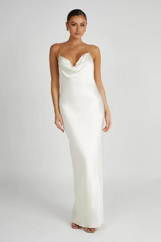 Meshki Maxi Dresses Melissa Satin Cowl Front Maxi Dress 8211 Ivory Ivory 8211 Women