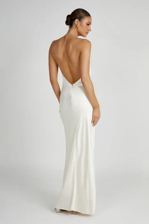 Meshki Maxi Dresses Melissa Satin Cowl Front Maxi Dress 8211 Ivory Ivory 8211 Women